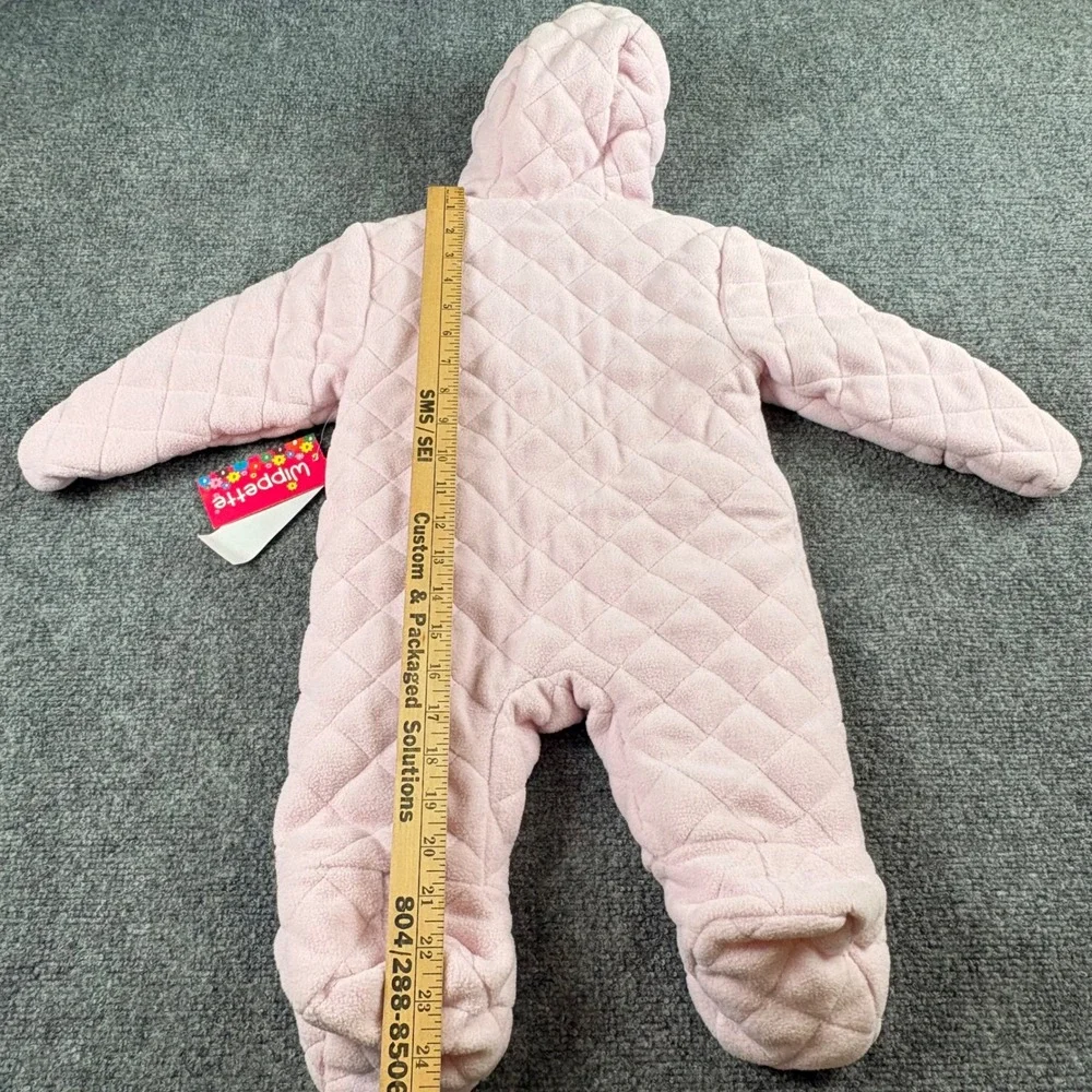 Wippette Bunting Snowsuit Baby Girl 3/6M Pink Quilted Fleece Teddy Bear Hooded‎